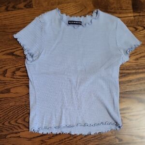 Brandy Melville Baby Blue Ribbed Lettuce-Edge Short Sleeve Tee